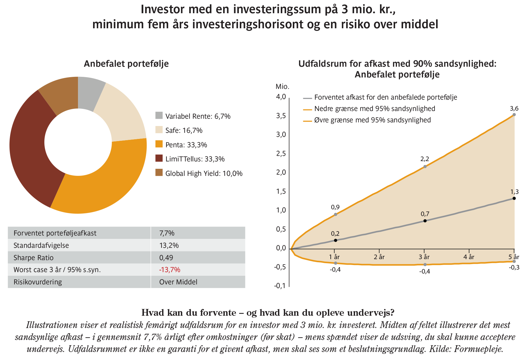 Investor med en investeringssum på 3 mio. kr., minimum fem års investeringshorisont og en risiko over middel