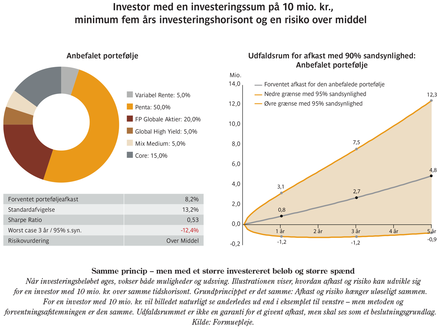 Investor med en investeringssum på 10 mio. kr., minimum fem års investeringshorisont og en risiko over middel