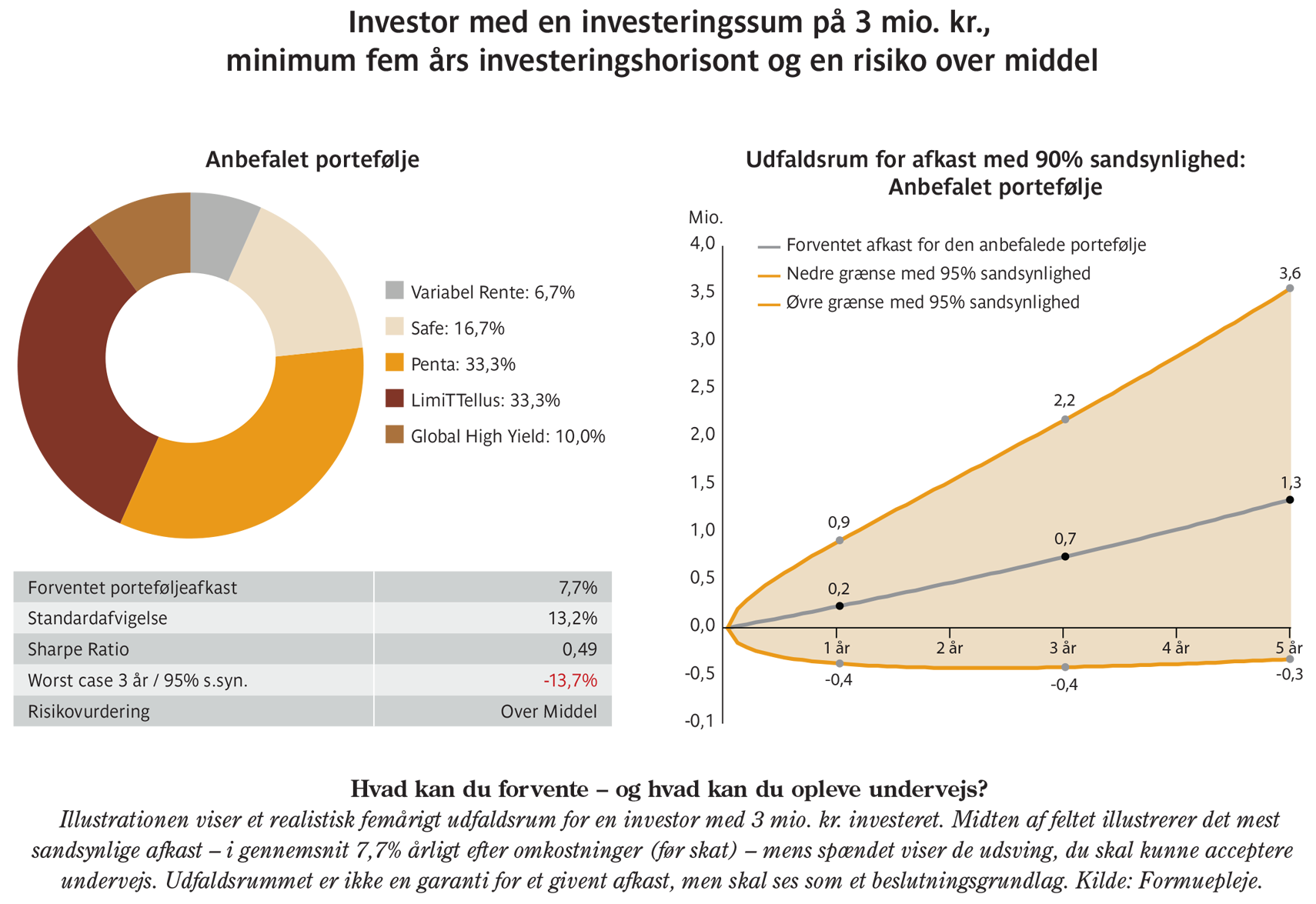 Investor med en investeringssum på 3 mio. kr., minimum fem års investeringshorisont og en risiko over middel